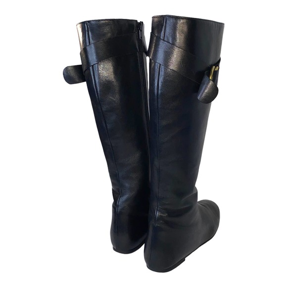 Vintage 1990s Barneys New York Black Leather Riding Boot Flat Sole D Rings sz 38 - Picture 9 of 13